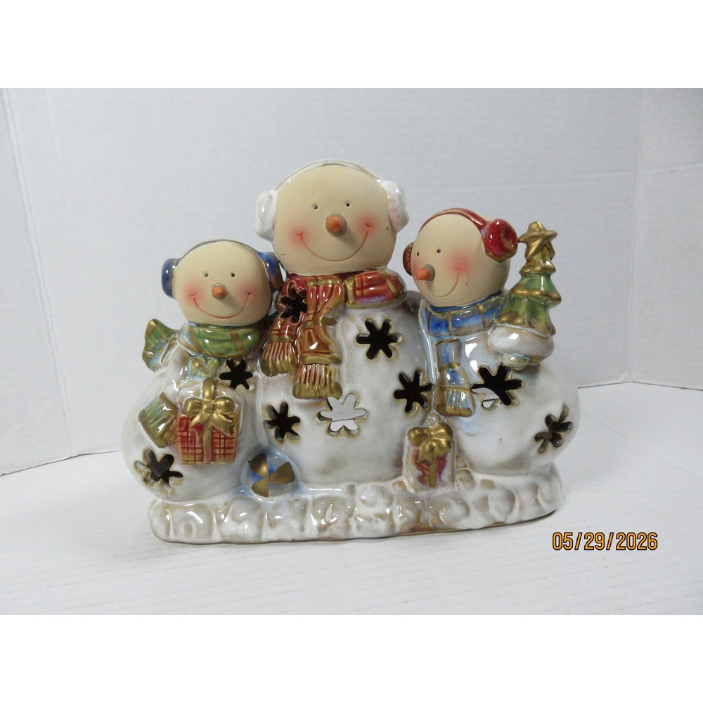 Ceramic Snowman Family Tea Light Candle Holder Holiday Christmas Decor Figurine